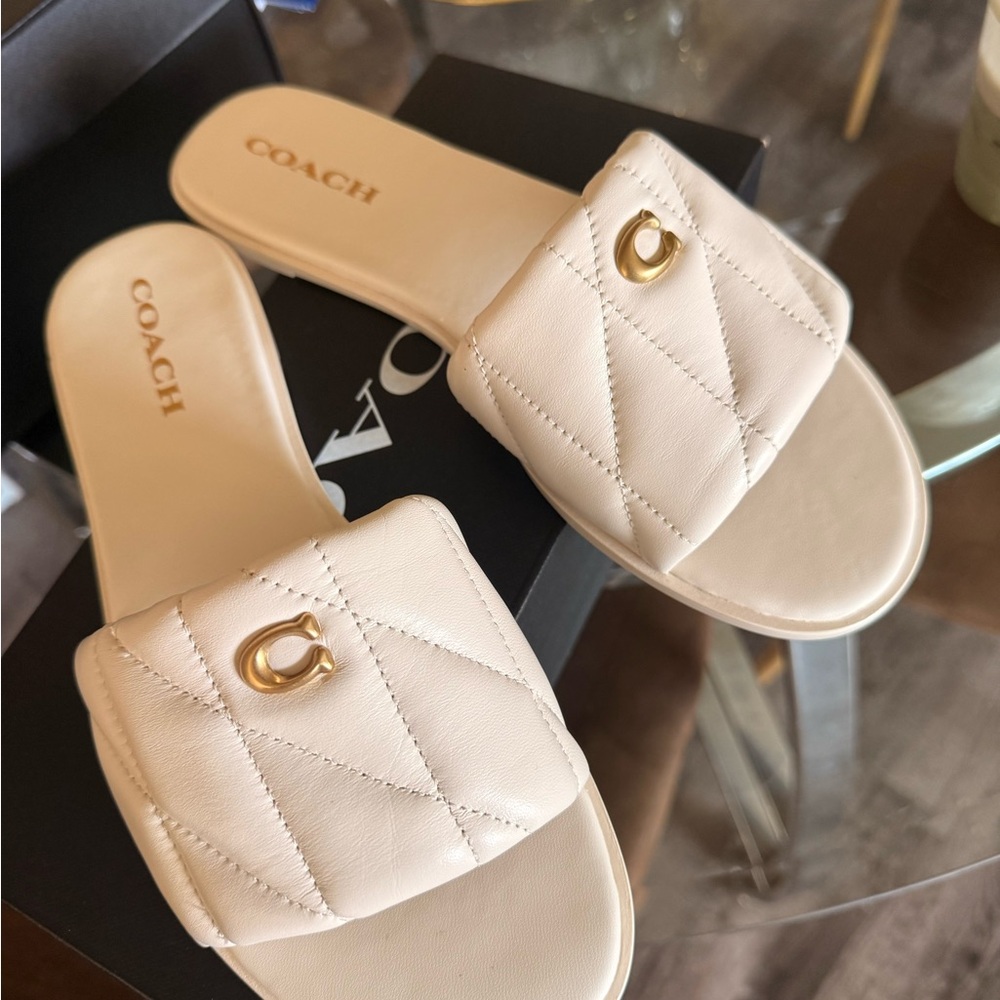 Coach Women's Sandals in Cream with Gold Accent - Picture 2 of 4